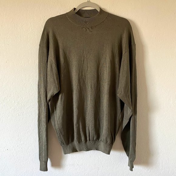 Baracuta Other - Baracuta Sweater Minimalist Silk Blend Men's Size L Green Mock Neck Ribbed Shirt